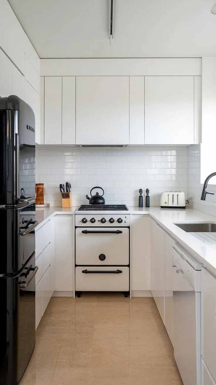 This all-white kitchen is a dream come true. The minimalist design, punctuated by subtle black details, offers a sense of airy spaciousness and effortless elegance. A haven for culinary creativity and minimalist living.