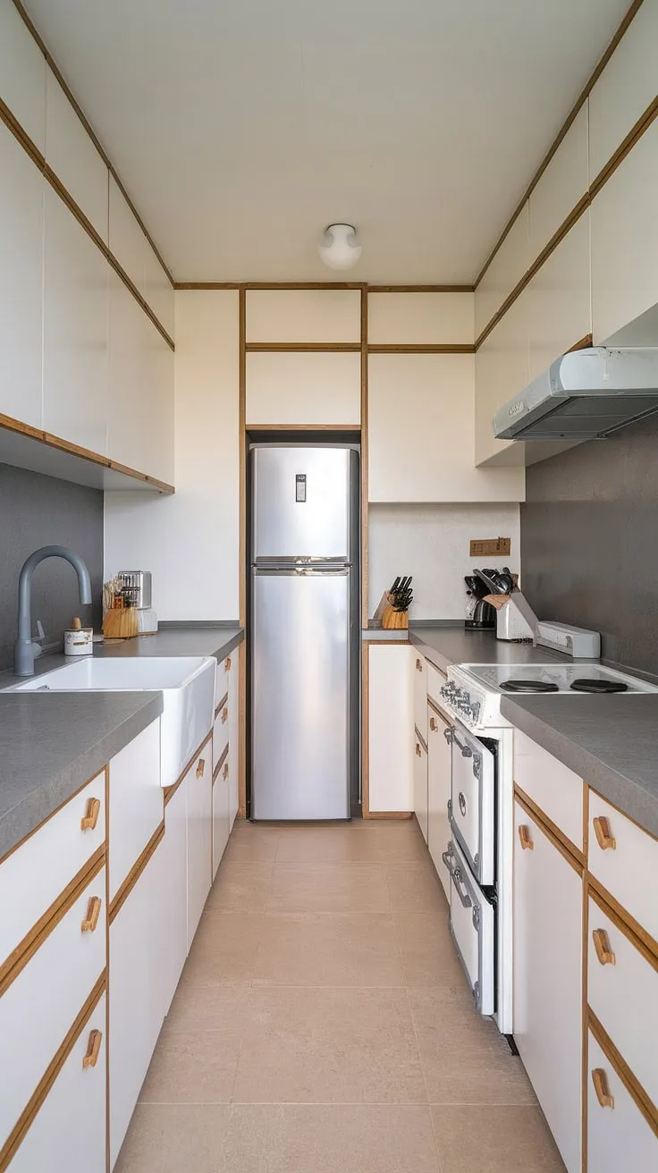 This compact U-shaped kitchen proves that style doesn't require sacrificing functionality. The clever layout, featuring integrated appliances and a neutral color palette, makes the most of a smaller footprint. A testament to thoughtful design.