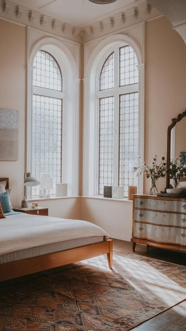 In a radiant blend of Victorian elegance and modern chic, this enchanting haven invites dreams to flourish beneath its ornate windows.