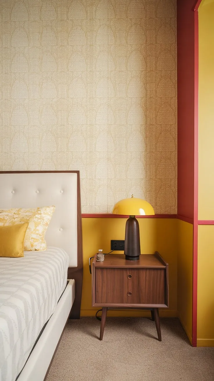 Step into a dream apartment where mid-century modern meets 1950s charm. The soft yellow accents and vintage details create a space that's both effortlessly chic and wonderfully nostalgic. A perfect blend of old and new, this bedroom is a haven of calm and style.