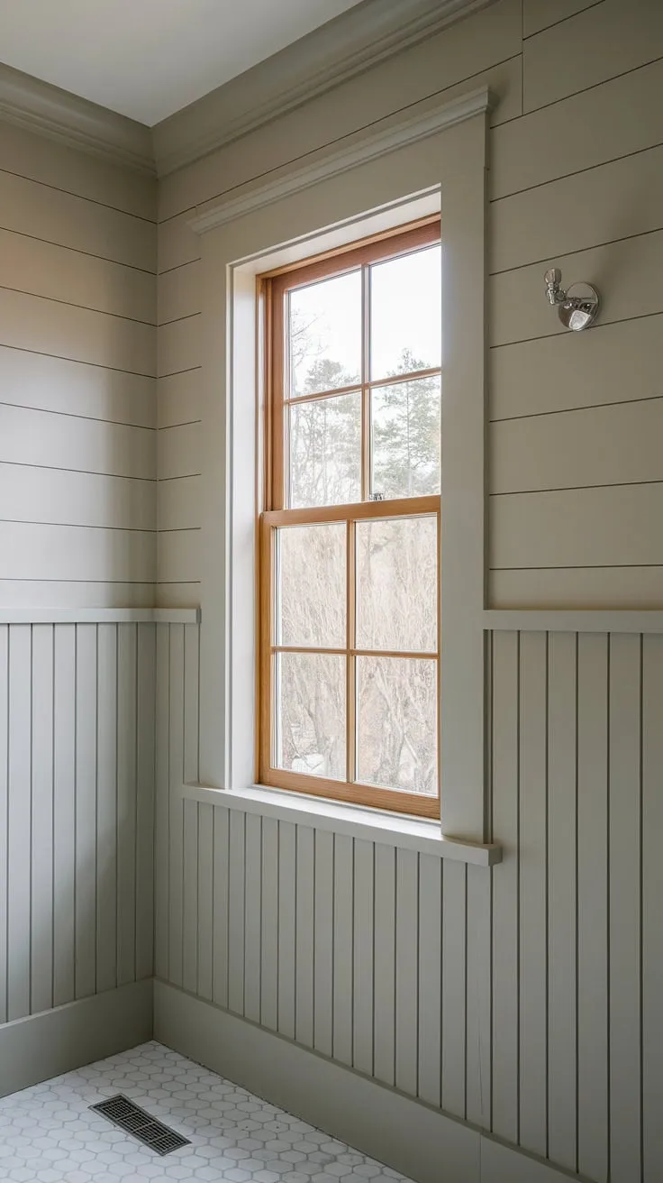 A calming retreat awaits. This Craftsman bathroom, featuring light-filled shiplap walls and charming wainscoting around the window, offers a sophisticated escape. A testament to thoughtful design and meticulous craftsmanship.