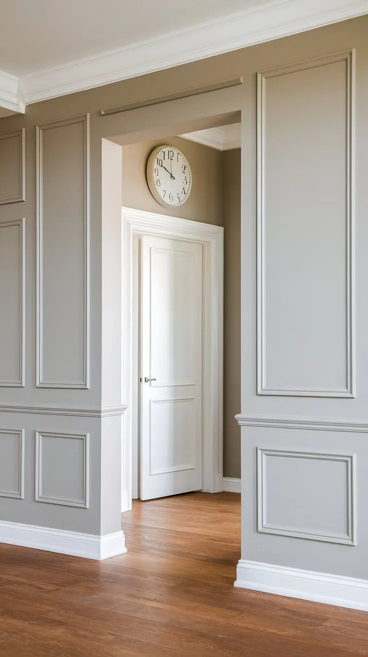 A statement entryway defined by architectural details. The wainscoting, with its intentional spacing above, draws the eye upward, creating a sense of grandeur. A simple, yet striking, design element that elevates the entire space.