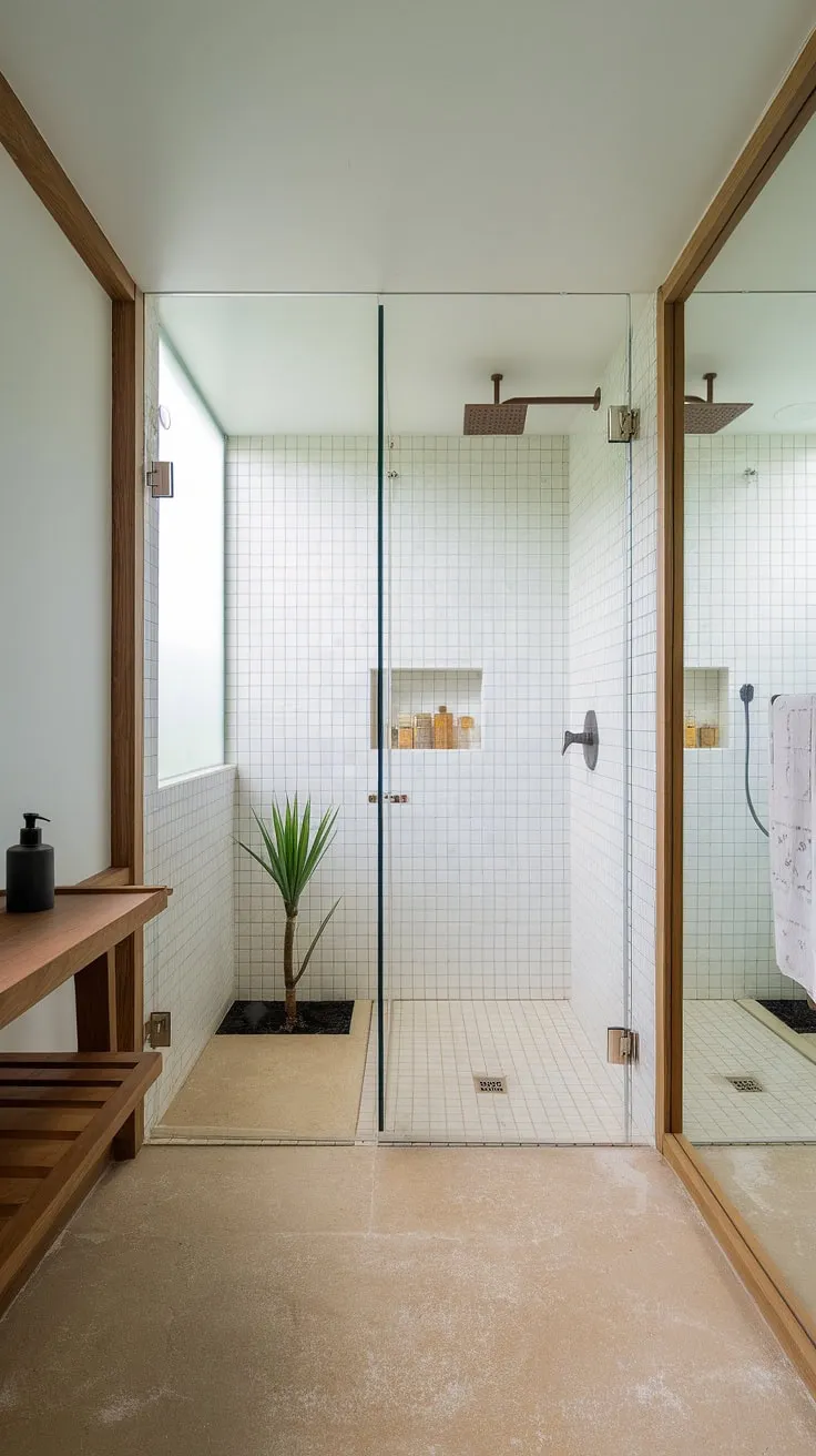 Find your calm in this minimalist zen bathroom. The clean lines, natural wood accents, and tranquil atmosphere create a sanctuary for self-care. A perfect blend of modern design and serene simplicity.