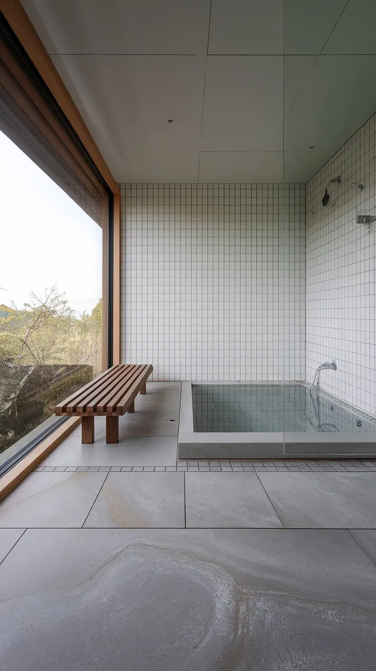 Escape the everyday in this exquisitely designed bathroom. A calming space bathed in natural light, featuring a spacious soaking tub and a view that invites contemplation. A testament to the power of minimalist design to create a truly restorative environment.