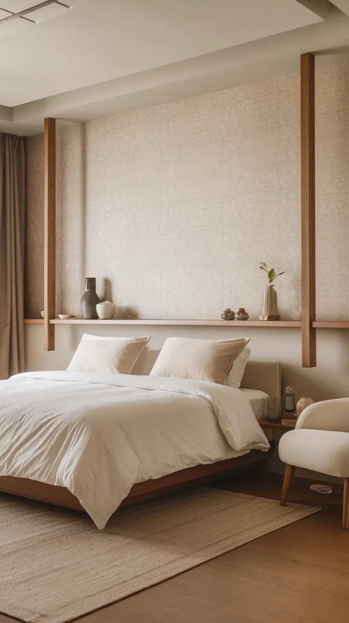 Experience serene tranquility in a beautifully crafted zen bedroom that harmoniously blends modern design with mindful relaxation.