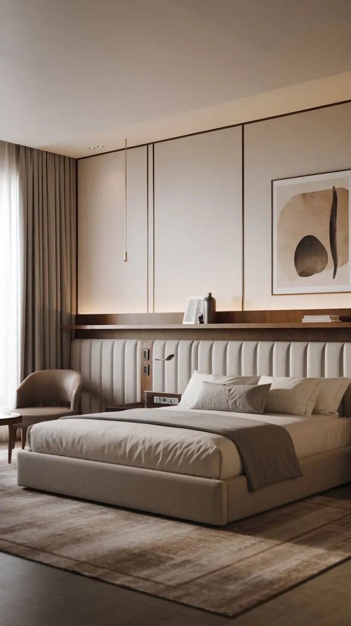 Discover serene tranquility in a Japandi-inspired bedroom, where minimalist elegance and luxurious comfort converge for the ultimate escape.