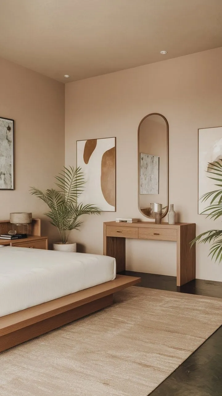 Experience tranquility in a beautifully crafted bedroom where Japanese and Scandinavian styles harmoniously merge to create a serene sanctuary for relaxation and mindfulness.