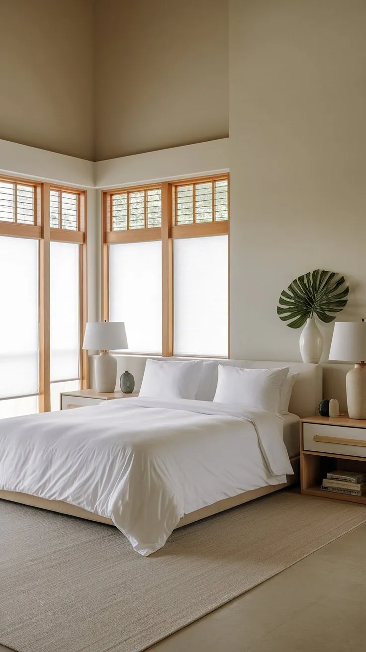 Wake to the gentle light filtering through wooden blinds in this exquisitely designed Japandi bedroom. The king-size bed, minimalist nightstands, and soft beige tones combine to create a sanctuary of calm and understated elegance. A space designed for mindful living and peaceful slumber.