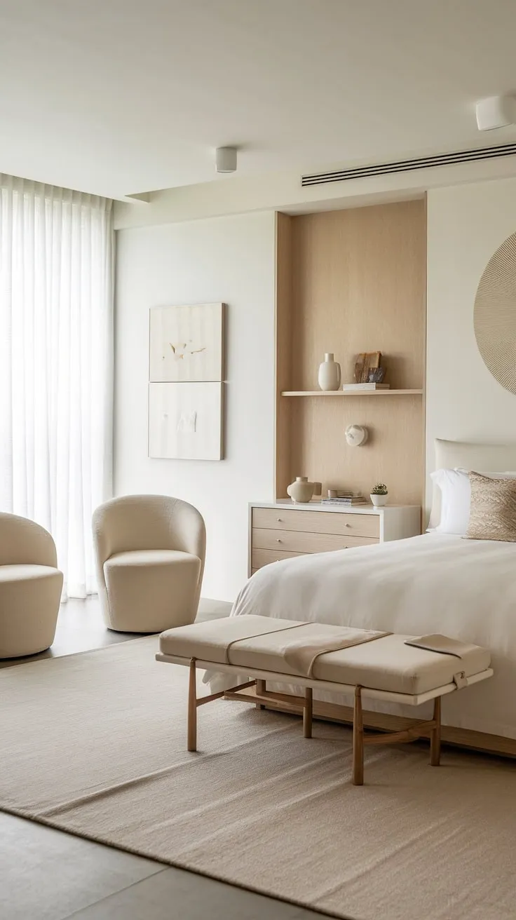 Find your sanctuary in this exquisitely designed Japandi bedroom. The calming neutral tones, clean lines, and carefully curated details create an atmosphere of tranquility and refined elegance. A space where minimalist aesthetics meet ultimate comfort.