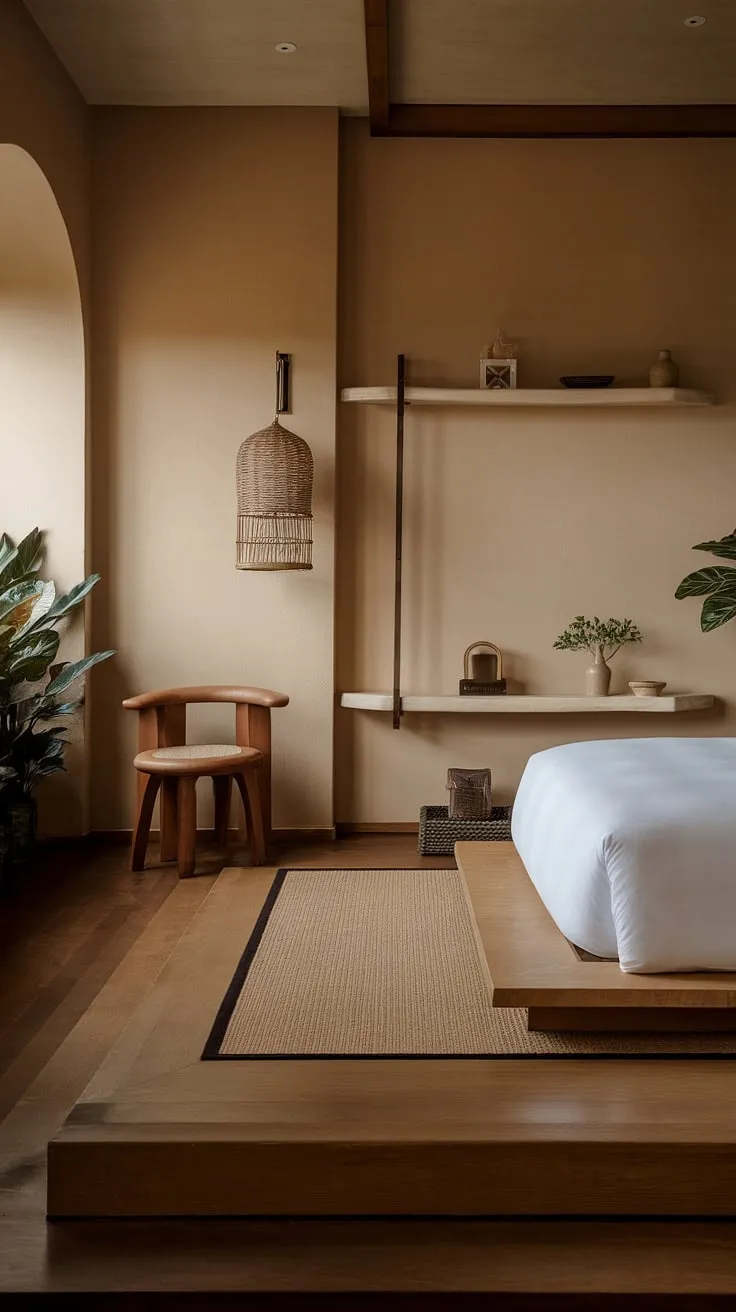 Unwind in this serene sanctuary, where minimalist Japandi design meets ultimate comfort. The warm earth tones and natural textures create a haven of tranquility, perfect for escaping the everyday. A calming space designed for mindful relaxation.