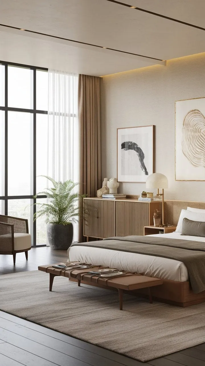 Experience ultimate tranquility in this Japandi-inspired sanctuary, where minimalist design and natural light converge to create a luxurious retreat of serene comfort.
