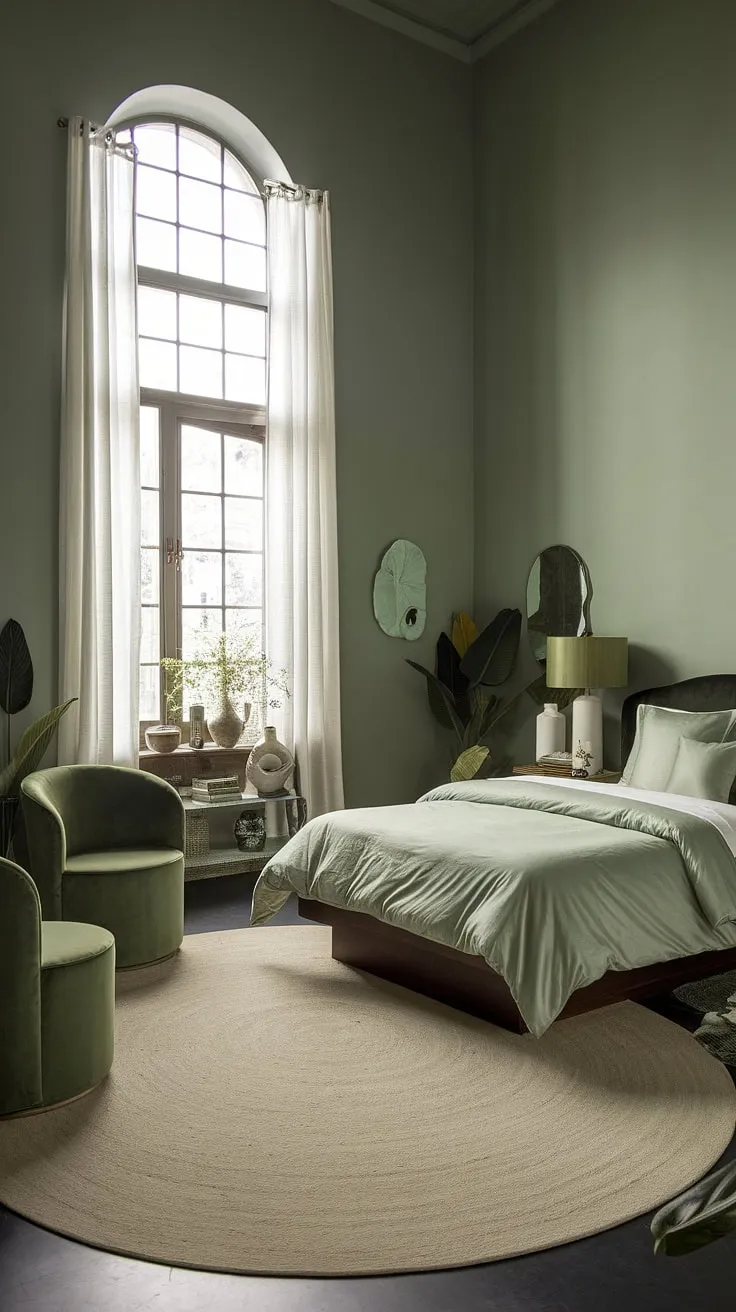 Create a green boho bedroom oasis with soft sage green walls, stylish decor, and inviting textures for the ultimate in bohemian bedroom design.