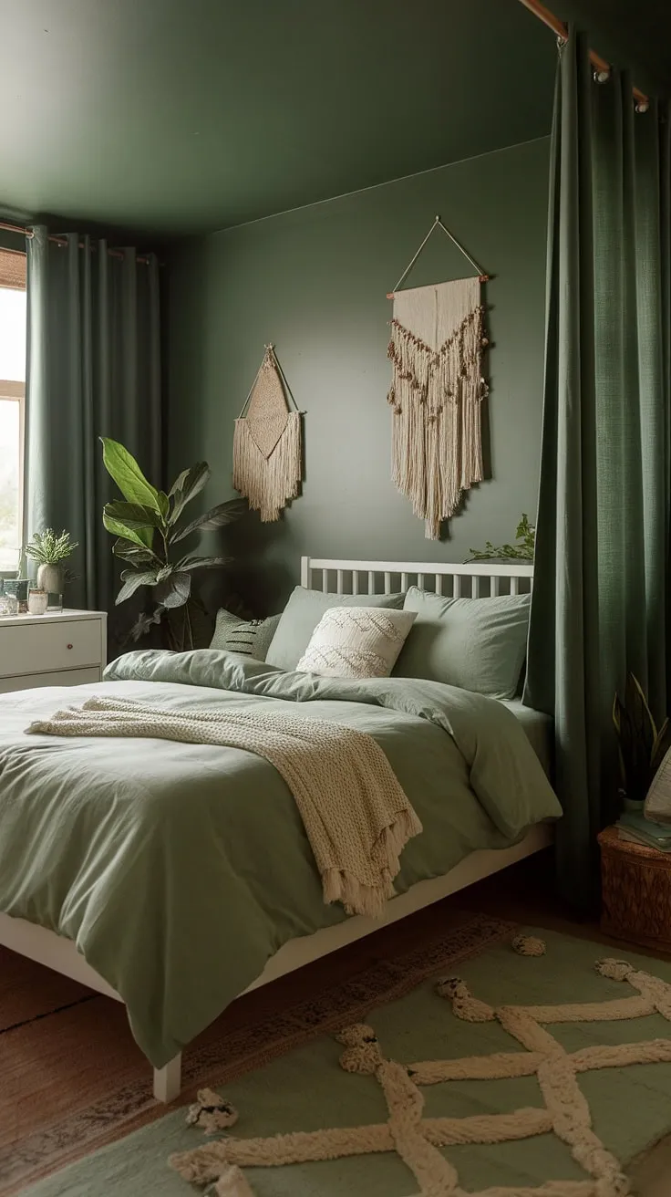 Create a tranquil retreat with sage green room ideas that blend moody green bedroom vibes and cozy sage green decor for the perfect boho sanctuary.