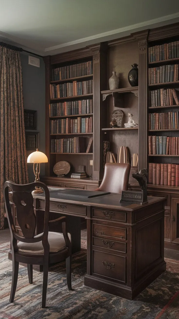 Seated at an antique desk beneath a vintage lamp, you find yourself in a timeless library where creativity and contemplation merge, inviting you into the pages of your next literary adventure.