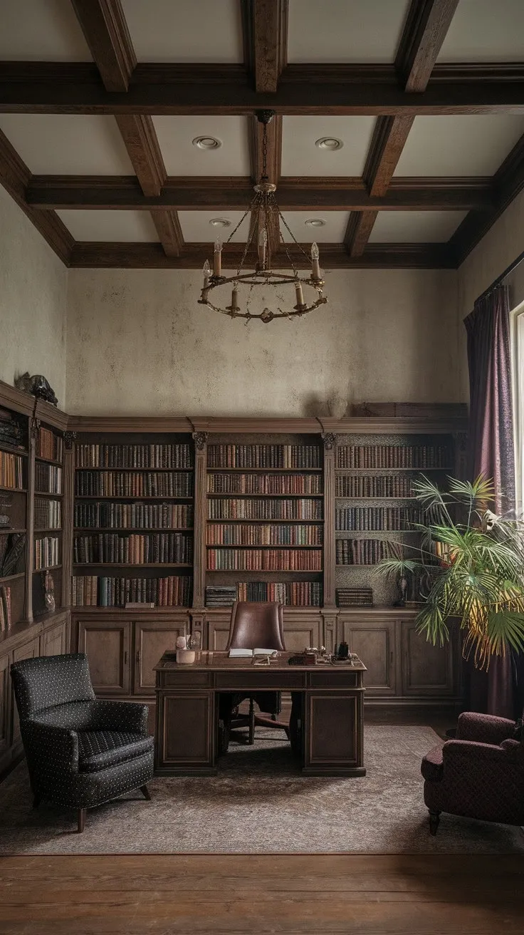 In the hushed elegance of the regency study, antique charm and literary whispers intertwine, crafting a sanctuary for inspiration.