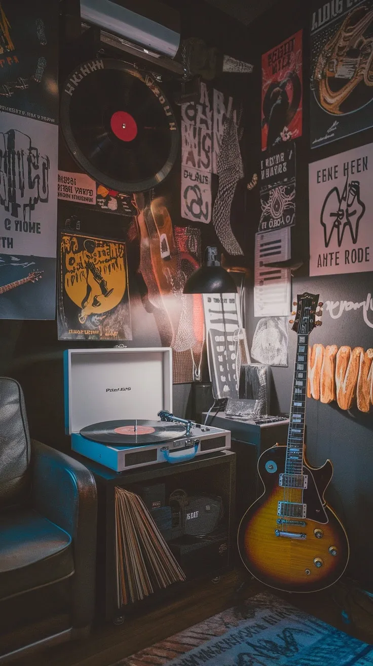 In this man cave, melodies and legends intertwine, creating a sanctuary where passion and creativity resonate in every note.