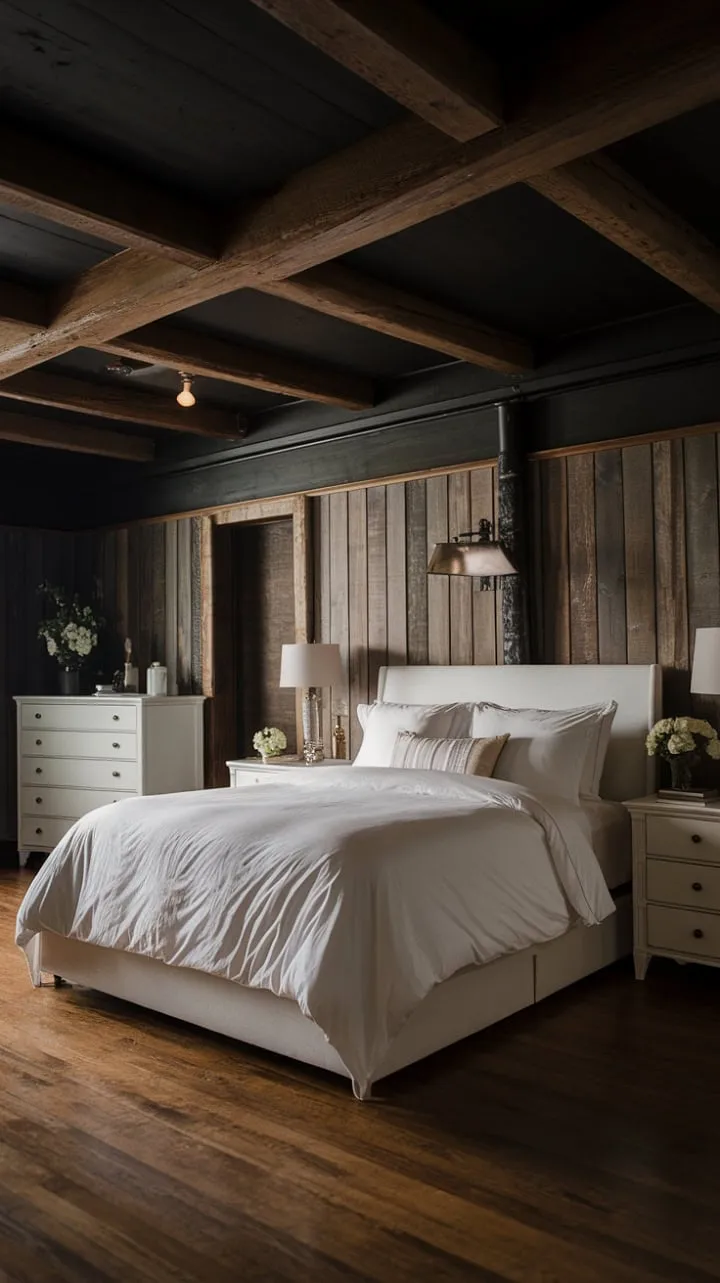 In this romantic retreat, whitewashed serenity and aged wood harmonize to create a captivating haven of quiet luxury, where dreams blossom and love thrives.