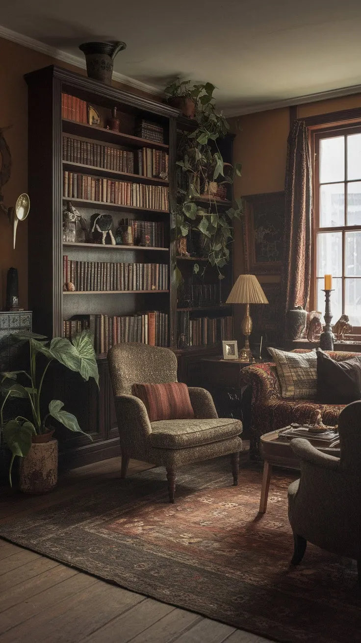 In a cozy sanctuary of dark academia, warm light dances on aged leather and worn wood, inviting the soul to explore the beauty of a life rich with stories and intellectual curiosity.