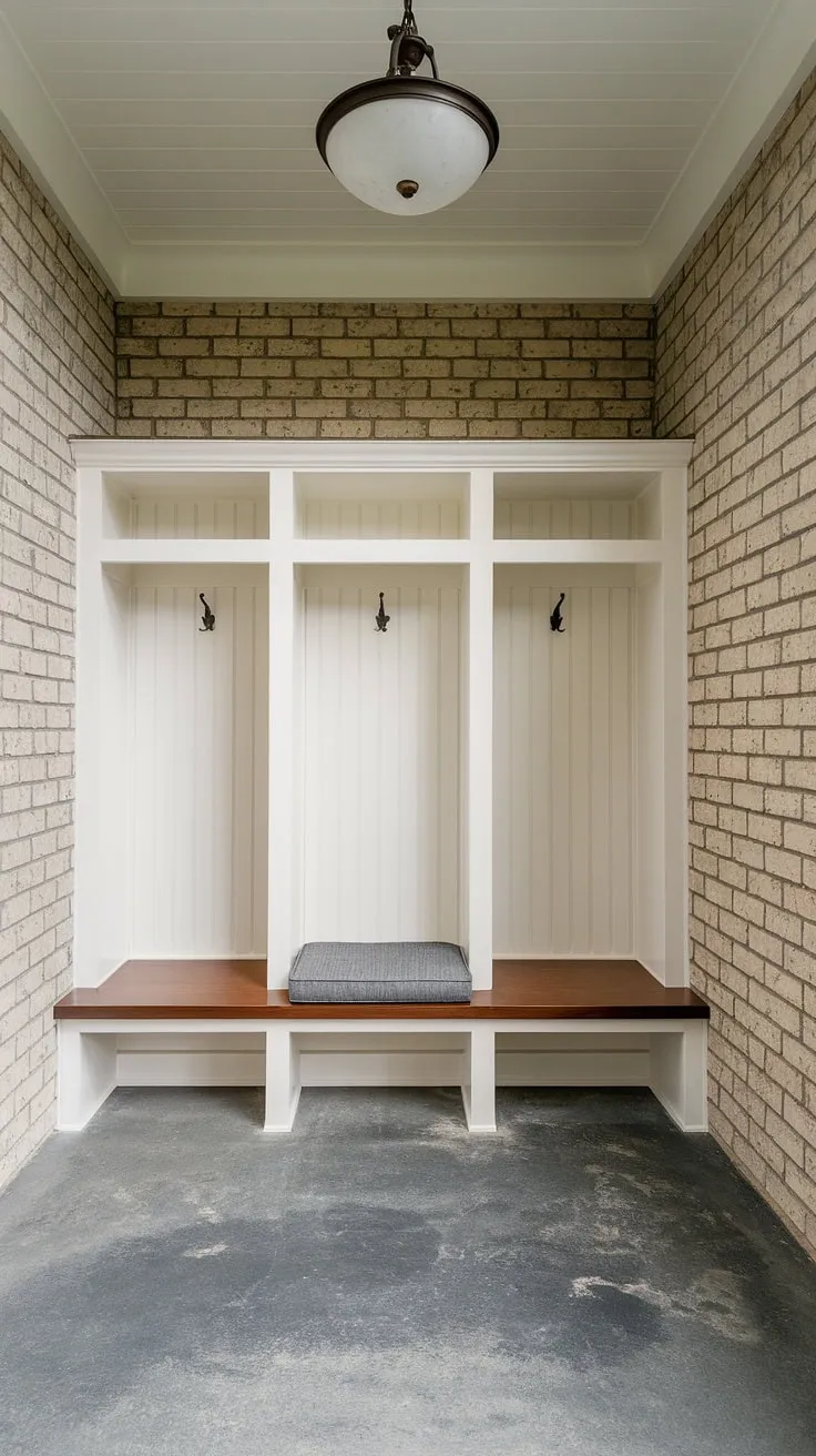 This mudroom remodel transformed a drab entryway into a functional and stylish mud room entry.  The custom mudroom cubbies with bench offer ample storage, while the cozy bench invites you to pause and shed the day's worries.