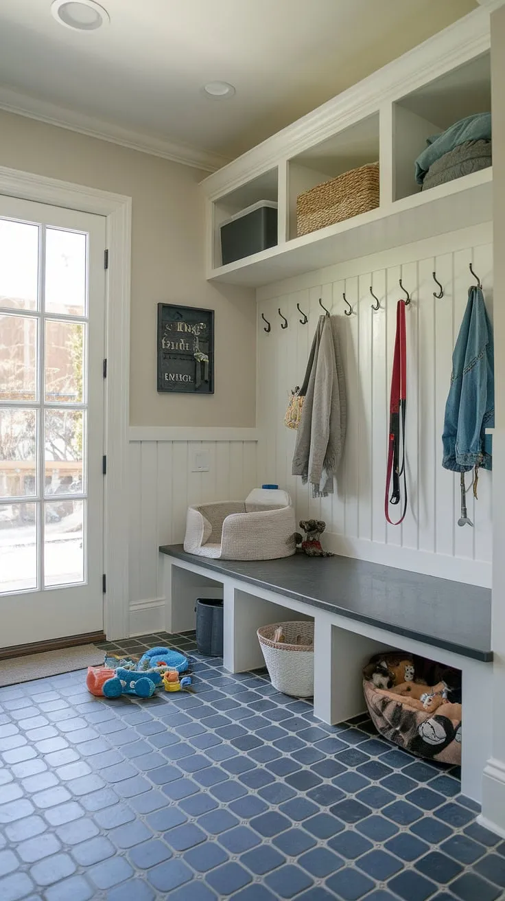 Say goodbye to muddy paws and hello to this dream mudroom dog room!  A thoughtfully designed dog washing station, integrated with laundry room functionality, makes cleaning up after your furry friend a simple task. This dog room design maximizes space and offers dedicated dog spaces, proving that practicality and style can coexist beautifully.
