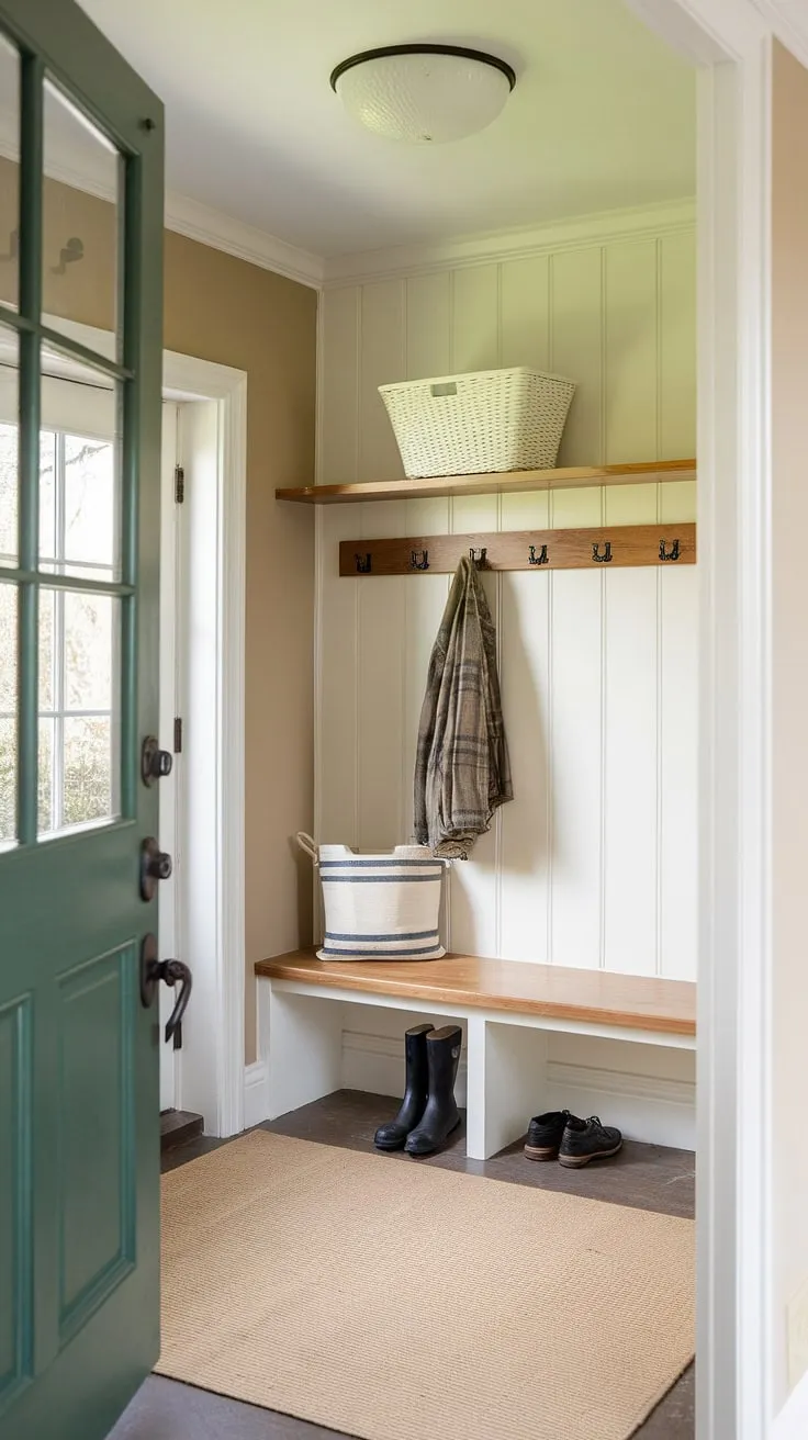 Maximize your entryway with this efficient utility boot room design.  This small mudroom showcases smart small mudroom ideas and utility room designs, proving that a mudroom remodel doesn't require a large footprint.  The perfect blend of form and function for boot room ideas in a compact entry mudroom.