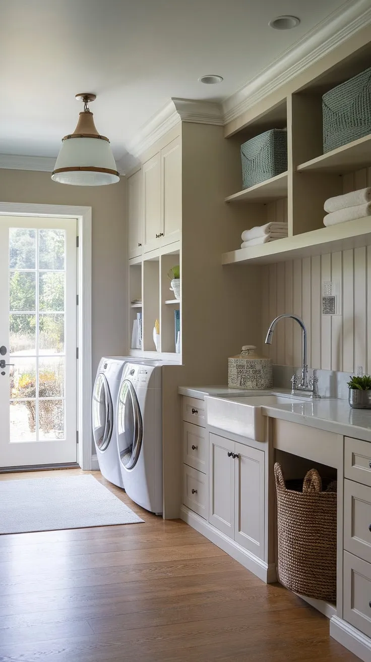 This mudroom laundry room is the epitome of stylish functionality.  Clever laundry room layouts maximize space, seamlessly blending practicality with modern design.  The result? A dream laundry room that elevates everyday chores.  This laundry room renovation showcases the best in utility room designs, proving that even a pantry laundry room can be a stunning addition to your home.