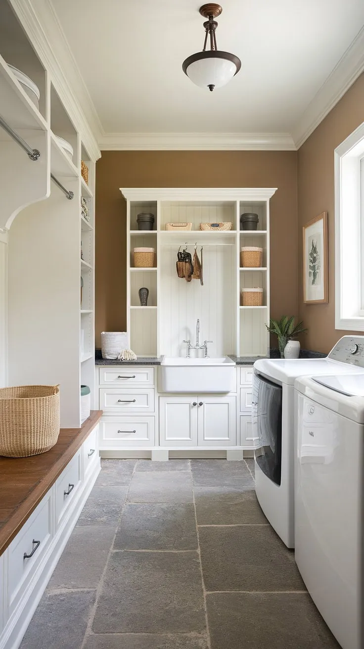 Transform your laundry routine with this dream laundry room.  The thoughtful combination of mudroom, pantry, and laundry area in this modern laundry room exemplifies innovative laundry room layouts and stylish laundry room design.  A perfect example of successful laundry room renovation and utility room designs.