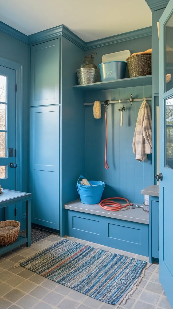 Say goodbye to muddy paws and hello to a sparkling clean pup! This thoughtfully designed dog wash mudroom boasts a convenient dog wash station, making bath time a joy.  The charming dog bedroom aesthetic, complete with a dedicated wash station and stylish dog room decor, elevates this pet room from functional to fabulous.  A perfect example of innovative dog room design.