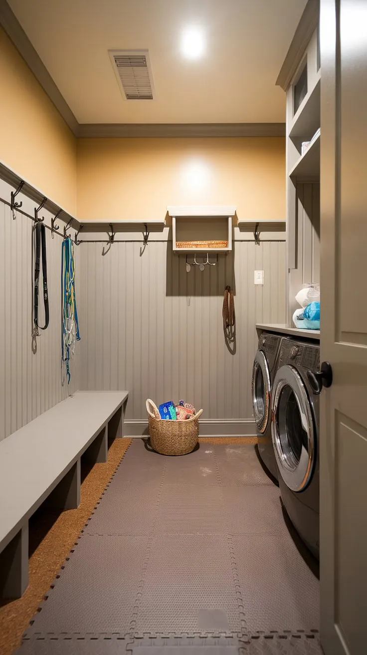 Say goodbye to muddy paws and hello to a sparkling clean pup! This stunning dog wash mudroom boasts a dedicated washing station, ample storage, and a calming atmosphere.  The clever dog room design incorporates a washer and dryer for ultimate convenience, making this puppy room the envy of all dog owners.  This pet room is more than just functional; it's a stylish addition to any home, showcasing impeccable dog bedroom and wash station design.