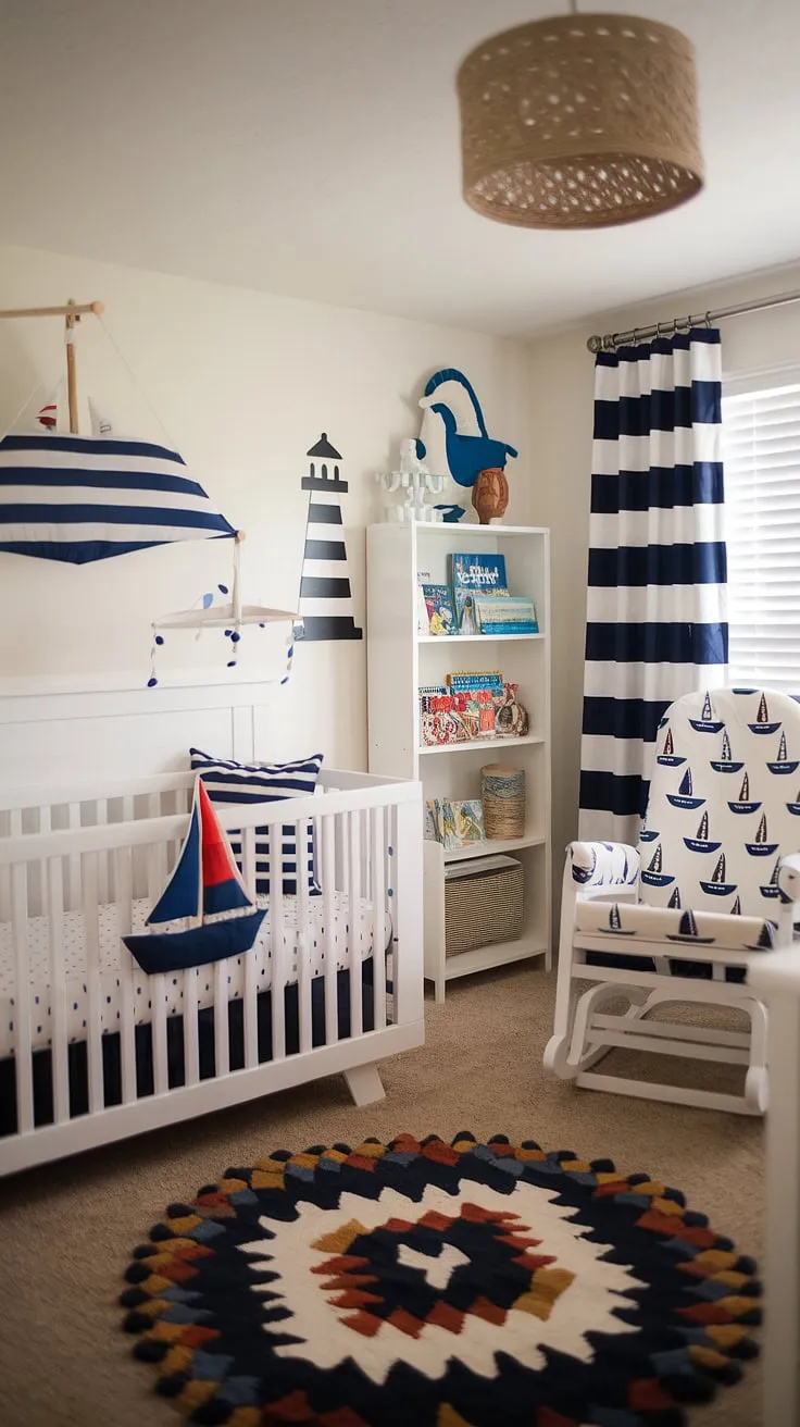 A calming coastal haven, designed for sweet dreams and endless adventures. The perfect blend of nautical charm and boho serenity creates a gender-neutral nursery where imagination can sail freely. A space filled with love, light, and the promise of happy voyages ahead.