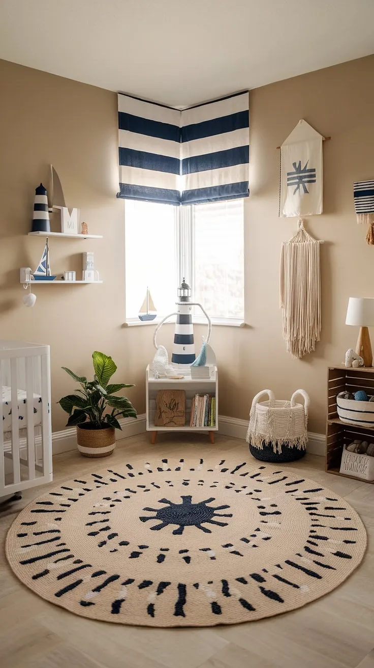 This boho surf nursery is a perfect blend of relaxed style and nautical charm. The light and airy space, accented with subtle blues and natural wood, offers a tranquil retreat for baby, fostering a sense of wonder and exploration from day one.