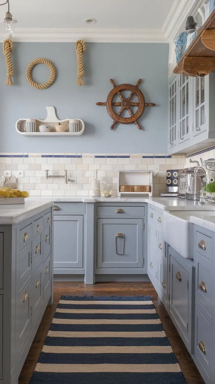 This coastal kitchen harmoniously combines ocean-inspired elements with elegant finishes, creating a charming seaside retreat.