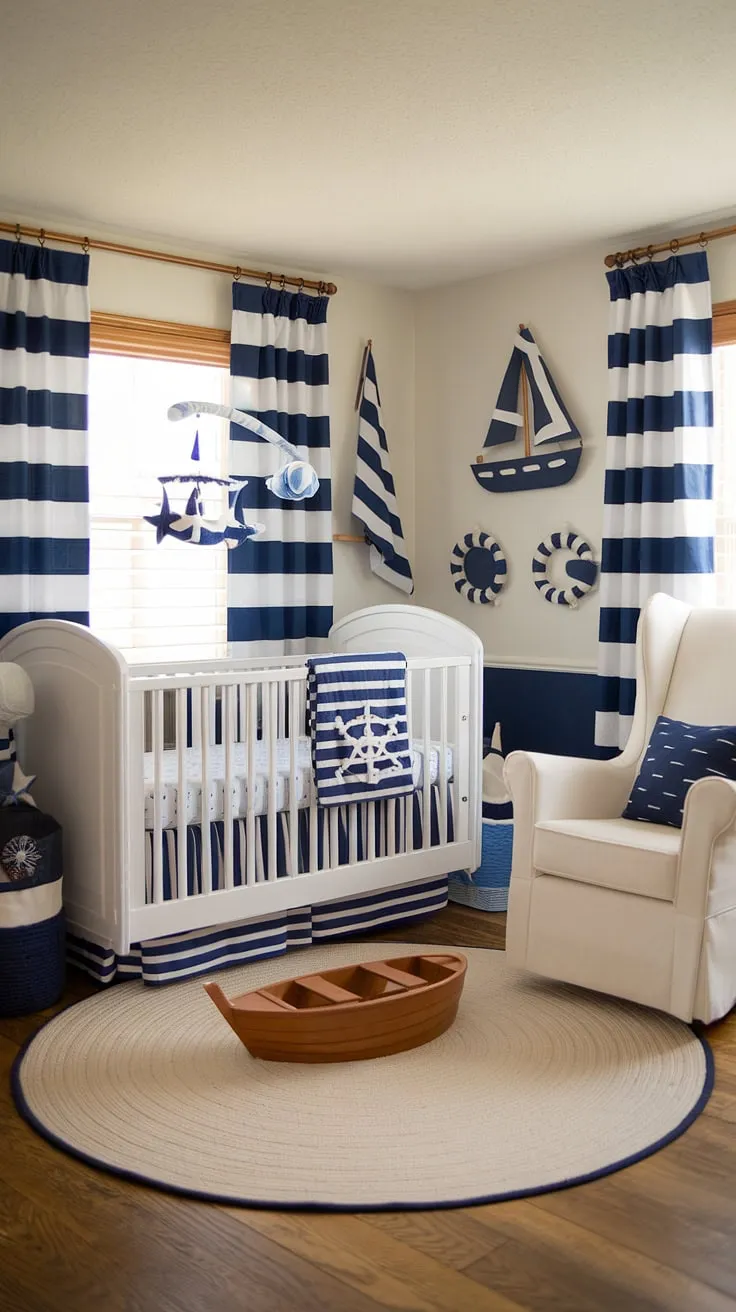 Ahoy, matey! This nautical nursery is ready for smooth sailing adventures. The perfect blend of classic charm and playful seafaring details creates a serene and stylish space for little ones to dream of faraway lands.