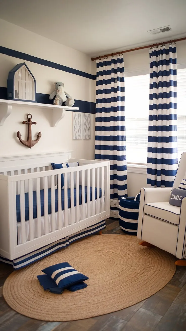 Ahoy, matey! This charming nautical nursery is ready to welcome a new sailor. The cozy rocking chair, plush toys, and carefully curated details promise countless hours of snuggles and sweet dreams in this beautifully designed room.