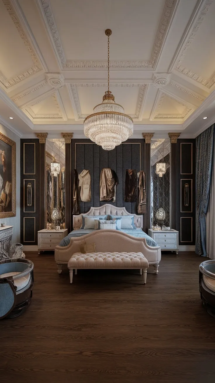 Indulge in the opulence of this neoclassical master suite. The high ceilings, intricate moldings, and plush furnishings create an atmosphere of regal comfort, a sanctuary where modern luxury meets timeless elegance. A testament to refined taste and sophisticated living.