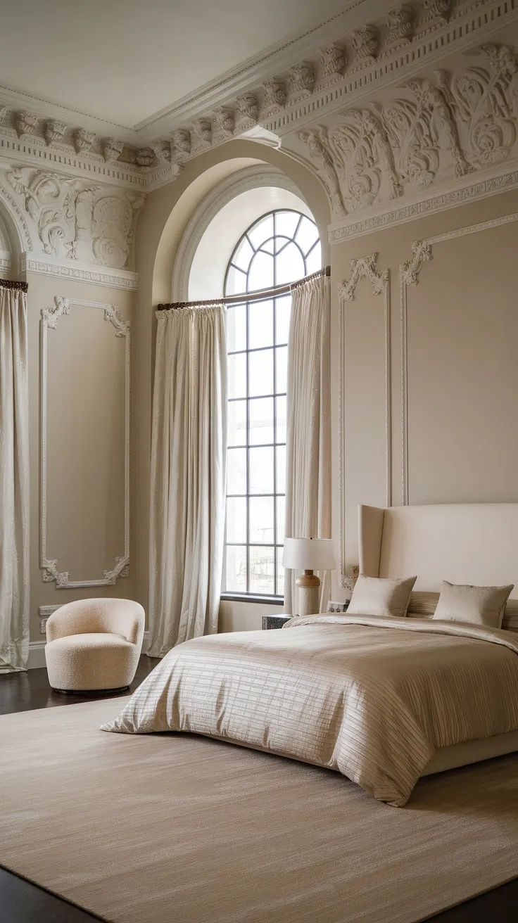 Escape to this exquisitely appointed neo-classical haven. The meticulously crafted details, from the ornate moldings to the plush bedding, speak to a level of sophistication rarely found. A testament to refined taste and timeless design.