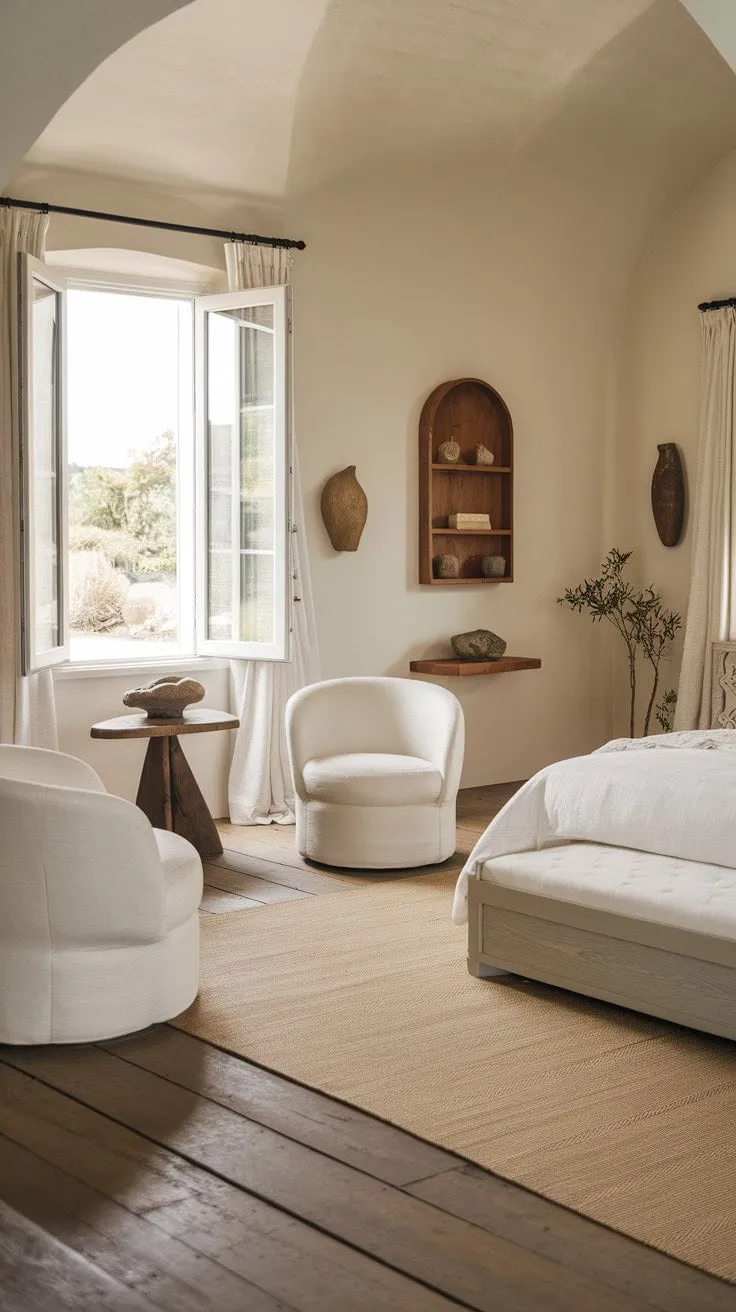 This master bedroom beautifully blends timeless design with serene comfort, creating an oasis of tranquility.