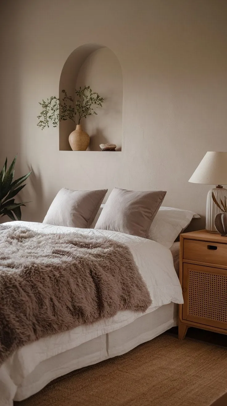Experience restful nights in a serene sanctuary where soft grays and warm woods harmonize with gentle lighting for a perfect blend of classic elegance and modern comfort.