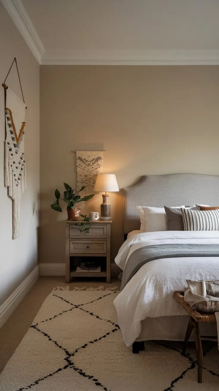 This serene bedroom, with its soothing colors and soft textures, offers a tranquil retreat for unwinding and escaping daily stresses.
