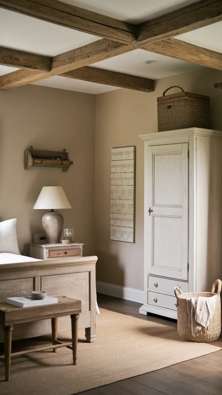 In this tranquil country bedroom, rustic charm and soft lighting invite you to drift into a peaceful slumber, wrapped in the nostalgia of simpler times.