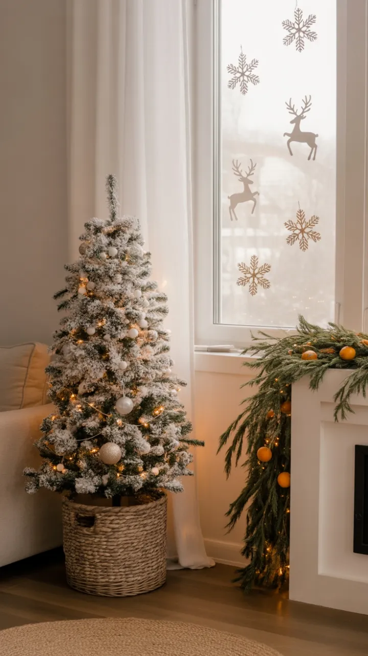 Serene Neutral Christmas with Flocked Tree and Warm Glow