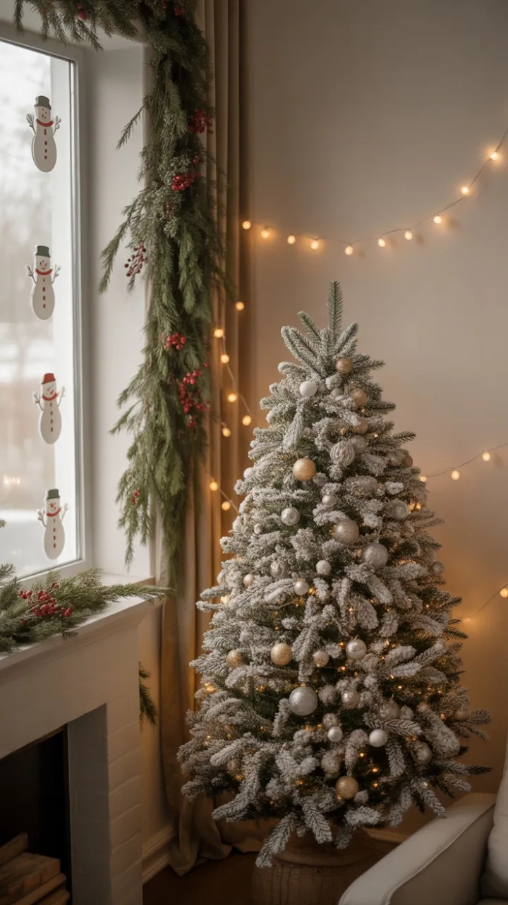 Flocked Fir and Cozy Hearth – A Serene Christmas Retreat