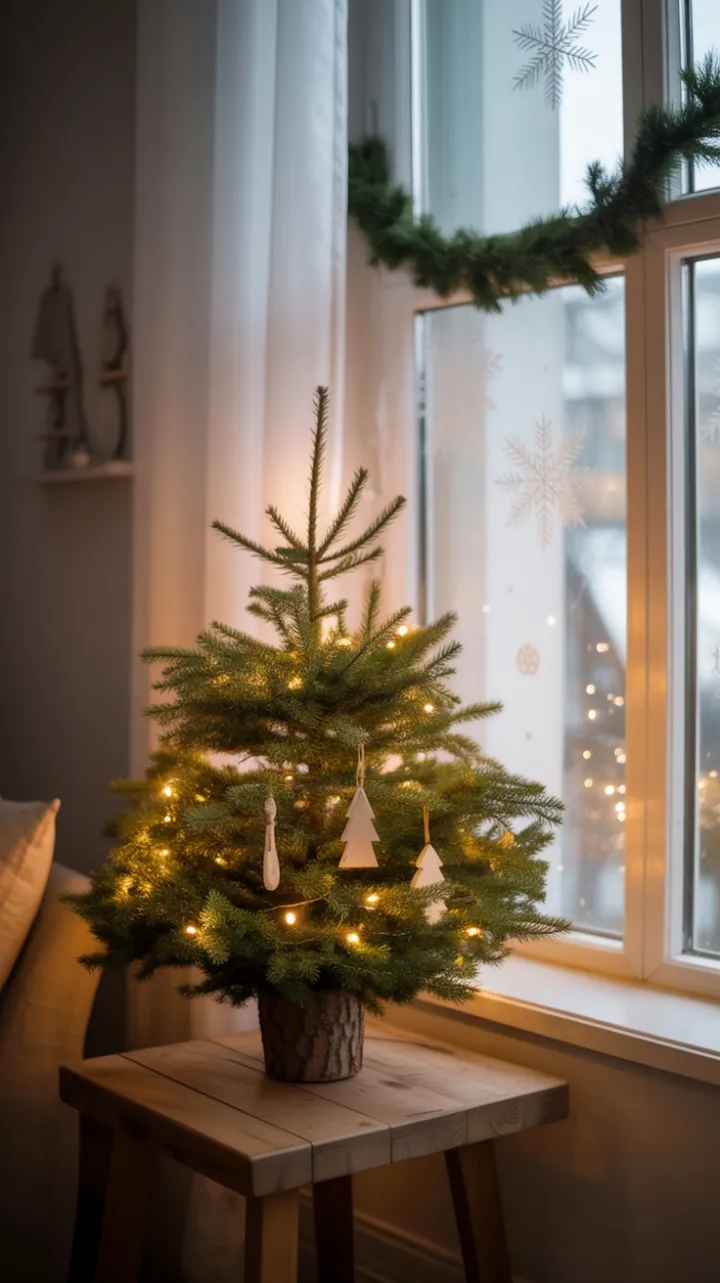 Serene Minimalist Christmas Corner Bathed in Warm Light