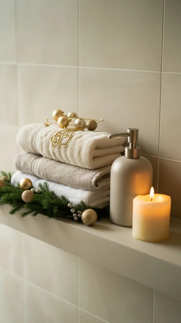Serene Neutral Bathroom Dressed for a Minimalist Christmas