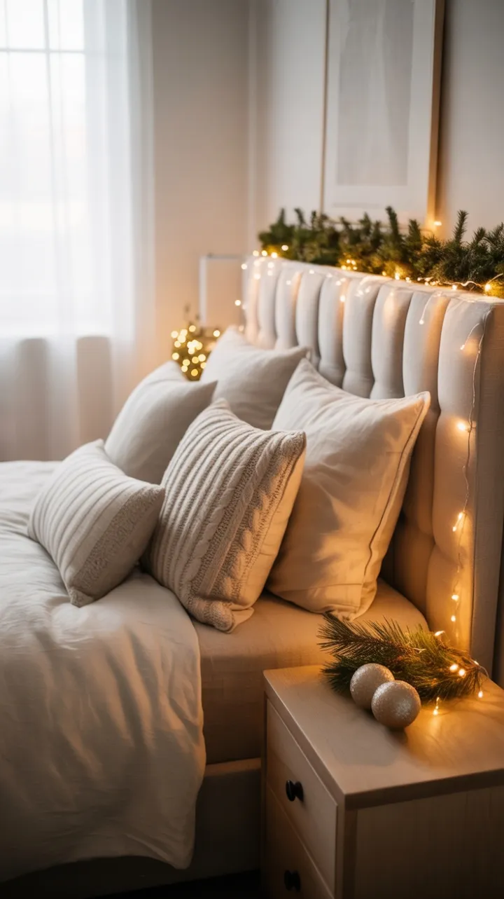 Neutral Linen Christmas Retreat with Twinkling Lights