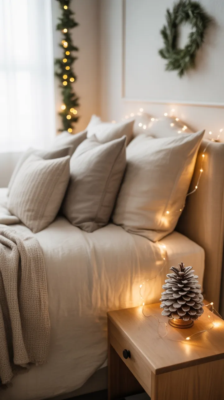 A Cozy Neutral Christmas Bedroom Bathed in Linen and Light