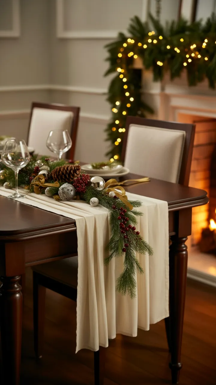 Hearthside Holiday Table Dressed in Evergreen, Gold, and Warm Light