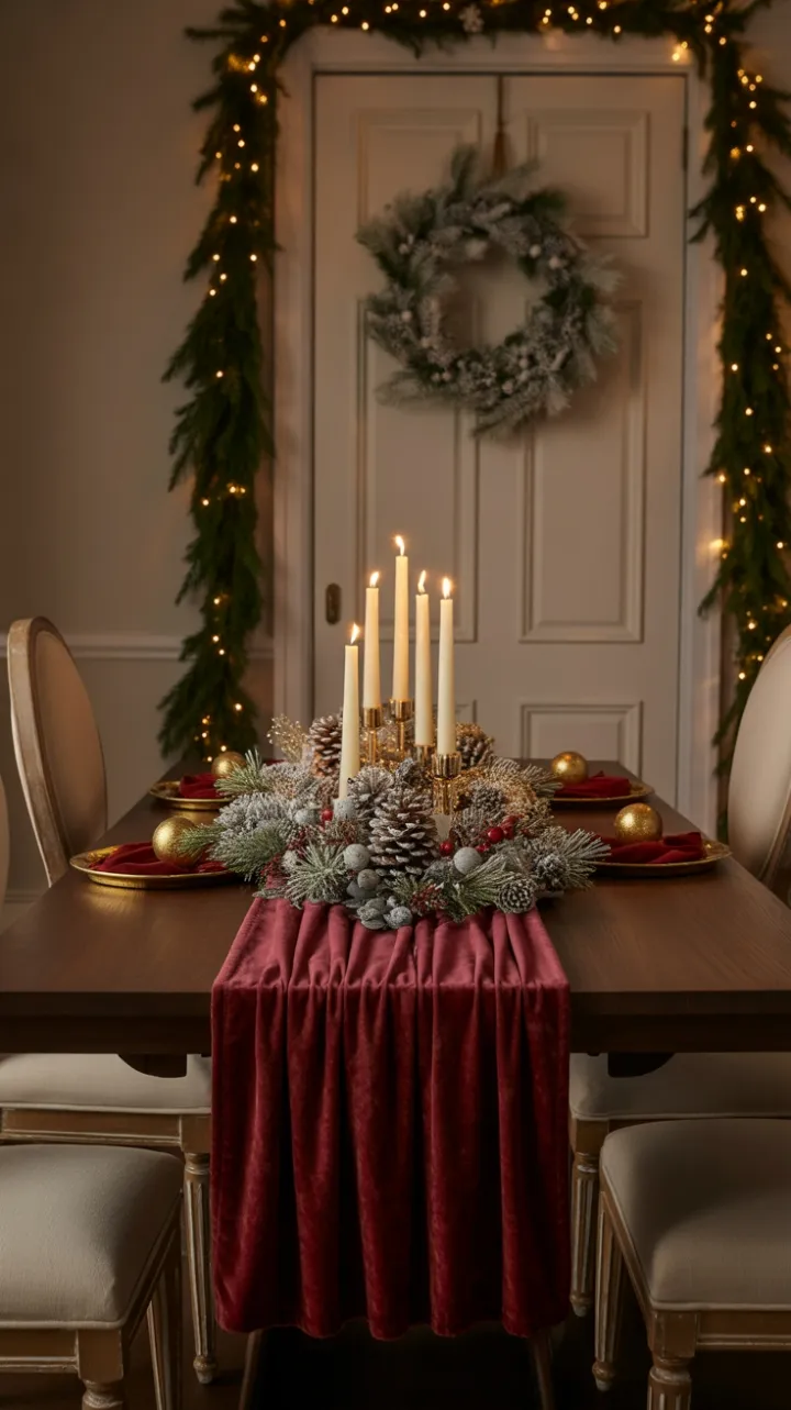 Warm Glow Over a Burgundy Velvet Christmas Table