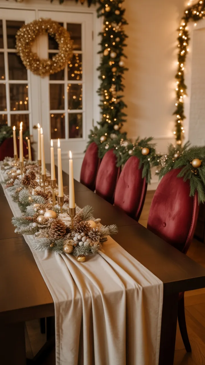 Warm Glow Christmas Table with Burgundy Velvet and Gold
