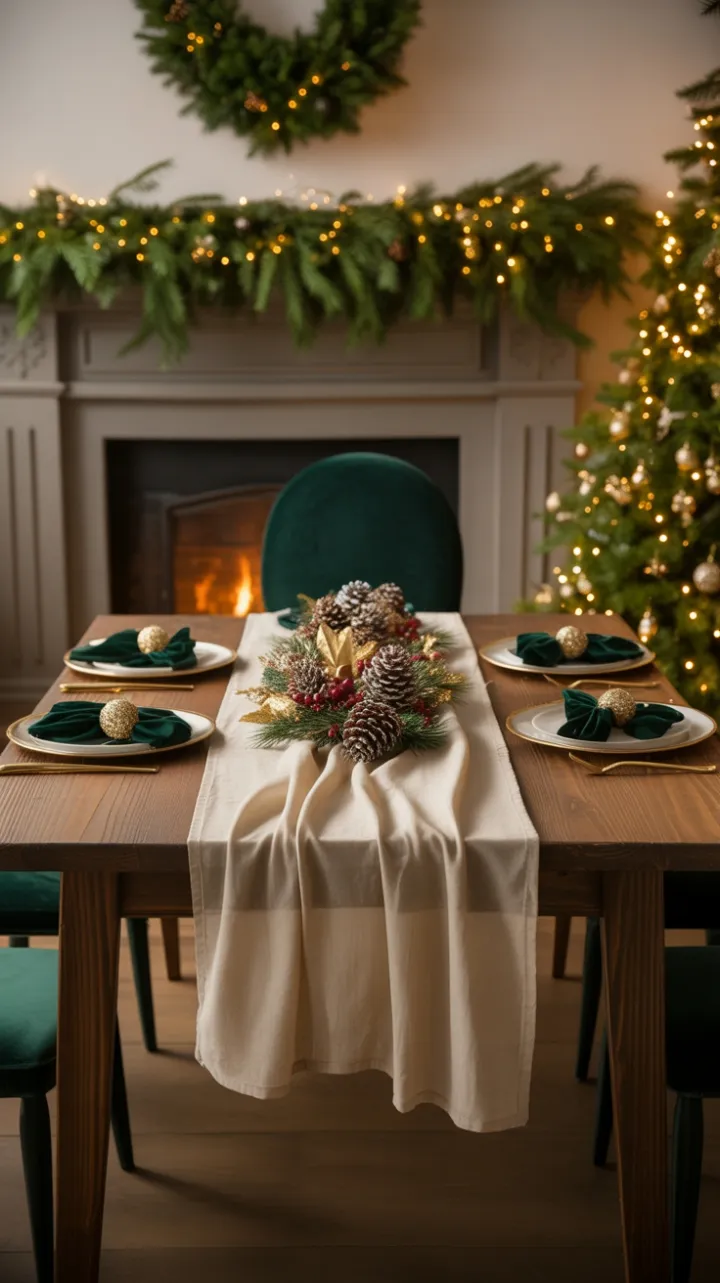 Warm Hearth and Evergreen Glow – A Rustic Christmas Table